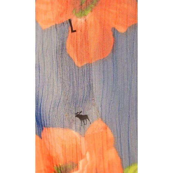 Hollister Sheer Floral Blouse, See Through Top, Button Up, Size Large, Blue with - Picture 9 of 11